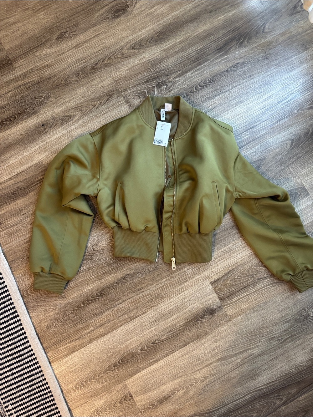 H&M Olive Cropped Bomber Jacket